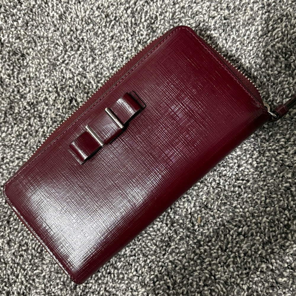 NWOT- Coach Wallet Darcy Textured Leather Bow Burgandy Wallet-